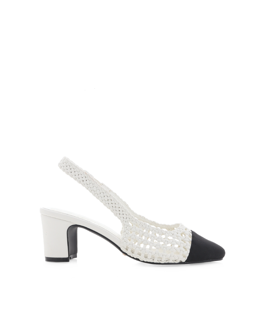 FLORIS - WHITE-BLACK GROSGRAIN-PUMPS | Billini