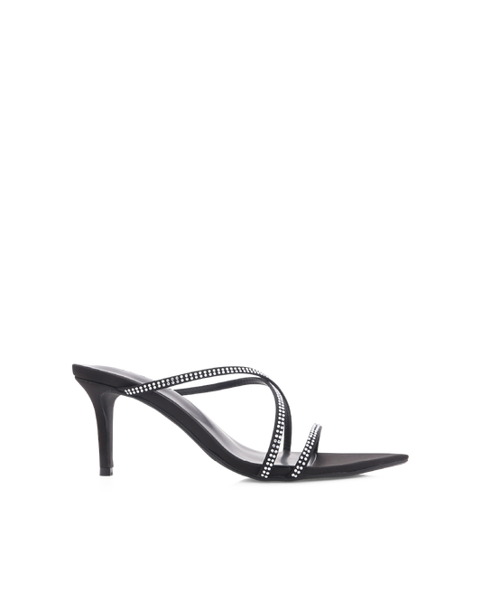 EFFY - BLACK SATIN-DIAMANTE-Heels | Billini