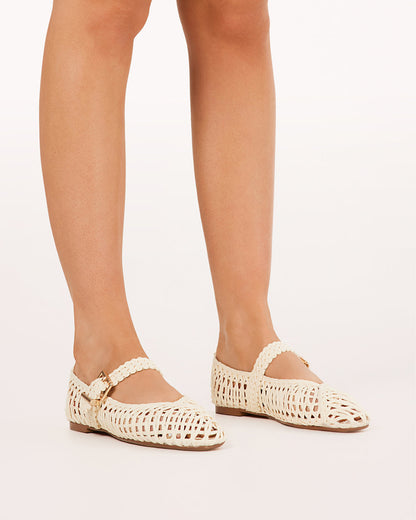 FRANKY - IVORY RAFFIA WEAVE-Flats | Billini