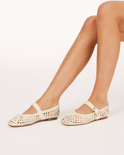 FRANKY - IVORY RAFFIA WEAVE-Flats | Billini