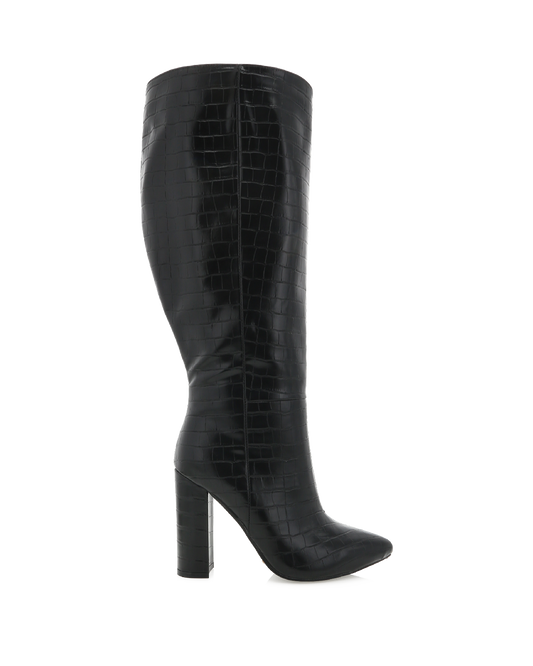 MILLA CURVE - BLACK CROC - HIGH KNEE-HIGH BOOTA | Billini