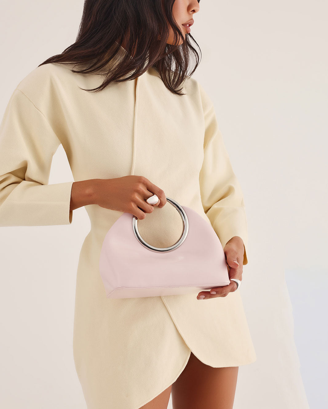 MONROE HANDLE BAG - PALE PINK SHINE-Handbags | Billini