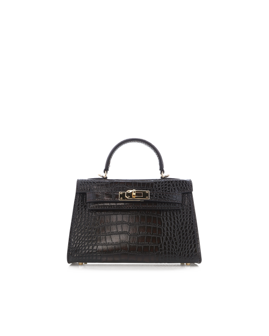 HARIETTE HANDLE BAG - DARK CACAO CROCA | Billini