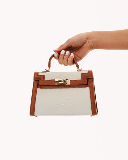 HARIETTE HANDLE BAG - NATURAL LINEN-TANA | Billini