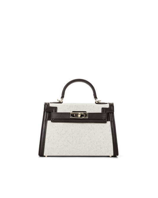 HARIETTE HANDLE BAG - NATURAL LINEN-CHOCOLATEA | Billini