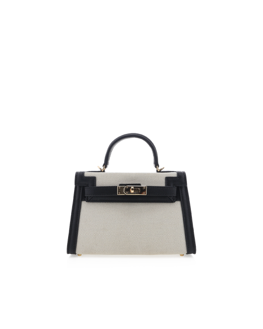 HARIETTE HANDLE BAG - NATURAL LINEN-BLACKA | Billini