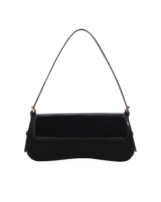 SABELLA SHOULDER BAG - BLACK PATENT-GOLD-Handbags | Billini