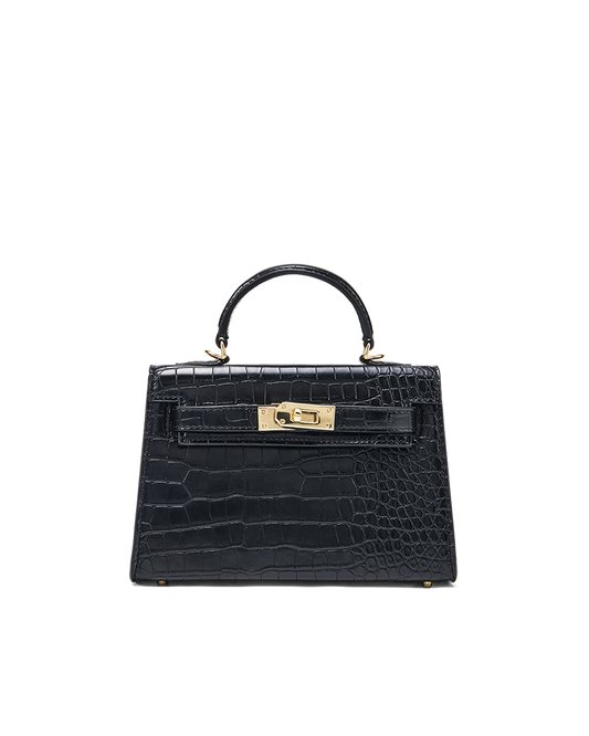 HARIETTE HANDLE BAG - BLACK CROC SHINE-GOLDA | Billini