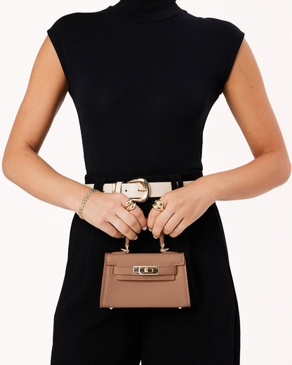 HARIETTE MINI HANDLE BAG - LIGHT TAN SAFFIANO SHINE-Handbags-BILLINIA | Billini