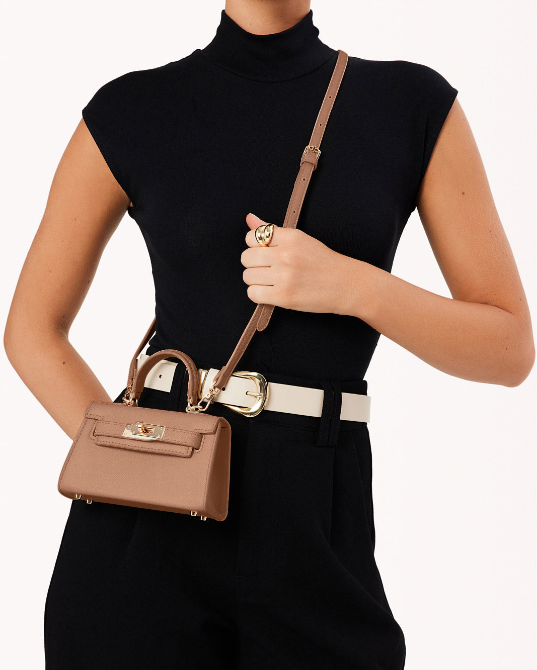 HARIETTE MINI HANDLE BAG - LIGHT TAN SAFFIANO SHINE-Handbags-BILLINIA | Billini