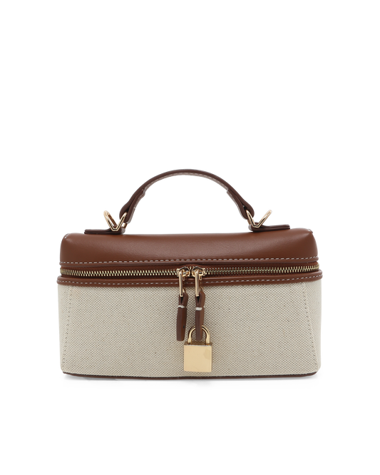 CORIN CROSS BODY BAG - CREAM LINEN-TAN-Handbags | Billini