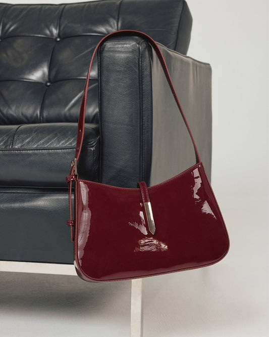 BERGMAN SHOULDER BAG - DARK CHERRY PATENT-Handbags | Billini