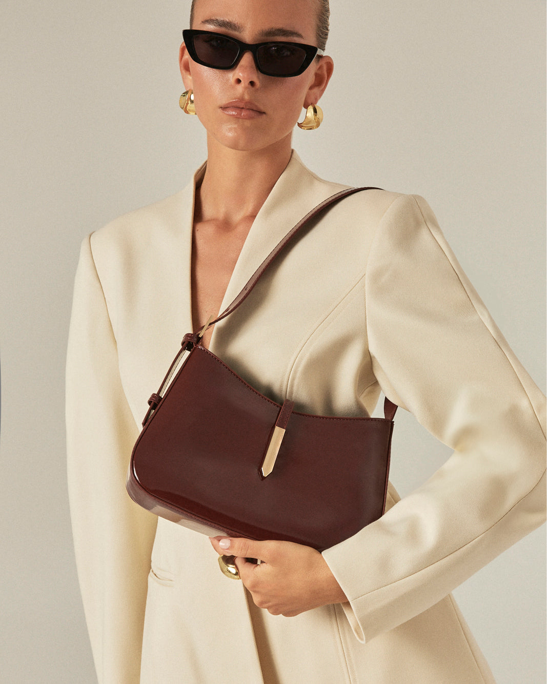 BERGMAN SHOULDER BAG - DARK CHERRY PATENT-Handbags | Billini