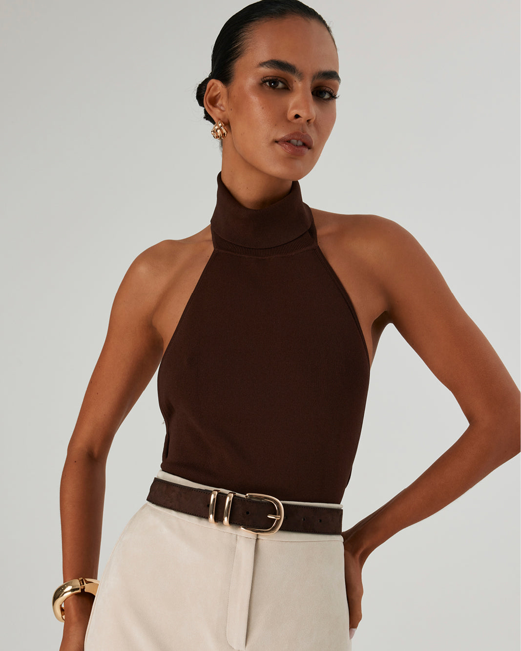 AMANI BELT - DARK CACAO SUEDE-GOLD-BELTS | Billini